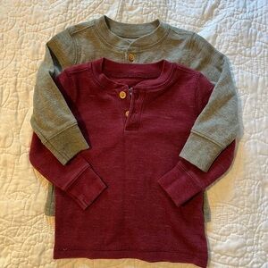 Jumping Beans Long Sleeve Henley Shirts - Olive and Maroon